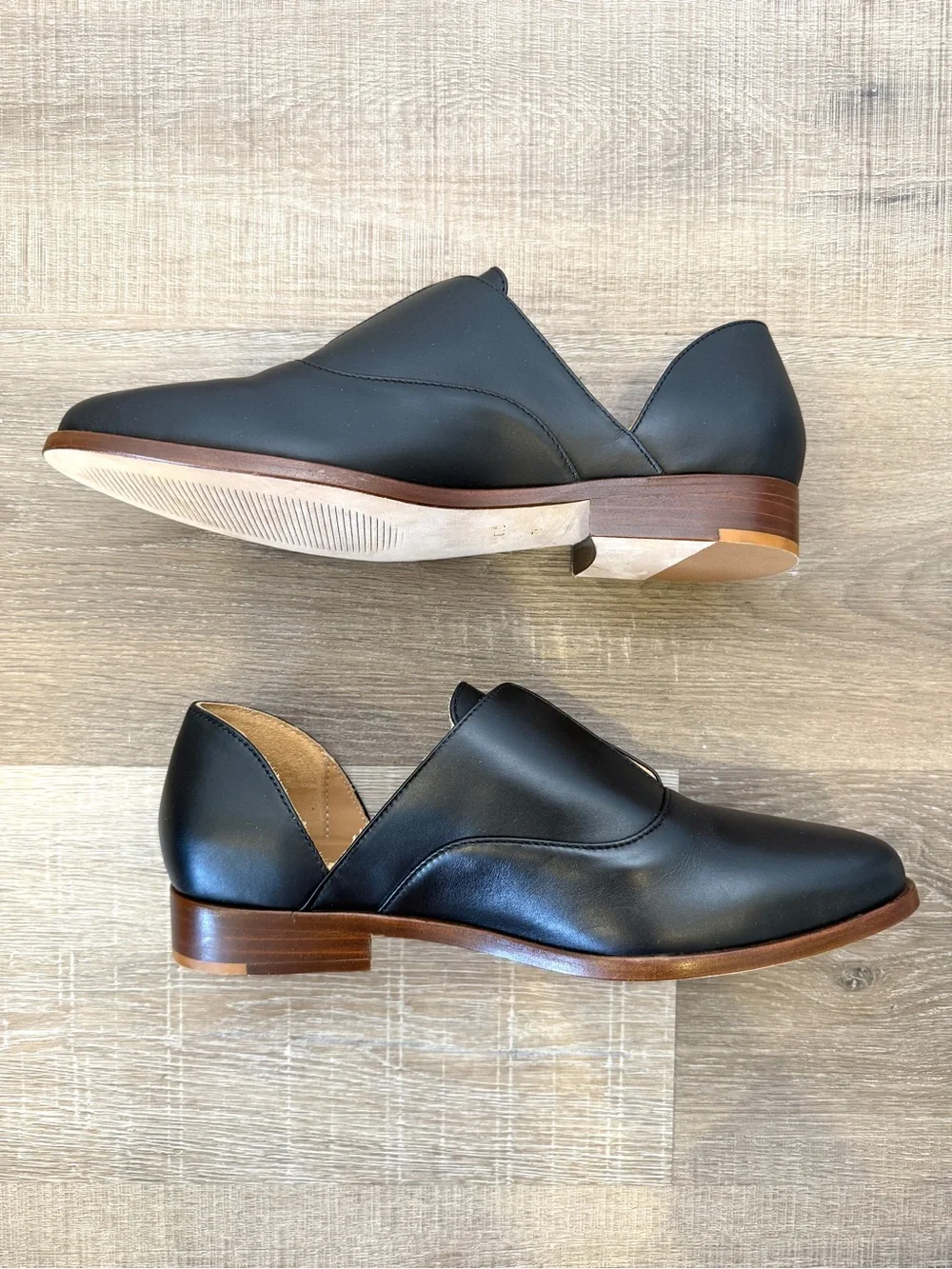 Nisolo Size 7.5 Emma D'Orsay Oxford Black Leather Slip On Flat Loafer Shoes